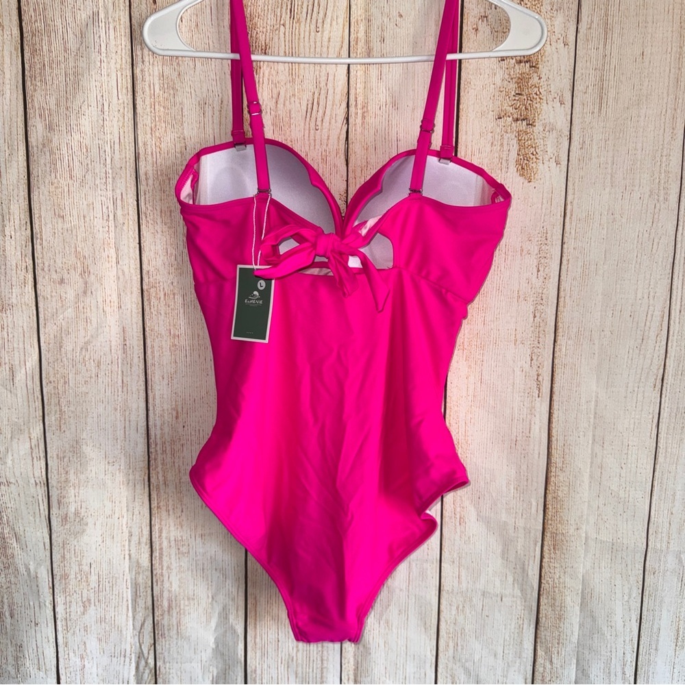 Eomenie Women's Push Up Wrap Front Swimsuit One Piece, tummy control, pink L​ - Picture 4 of 8